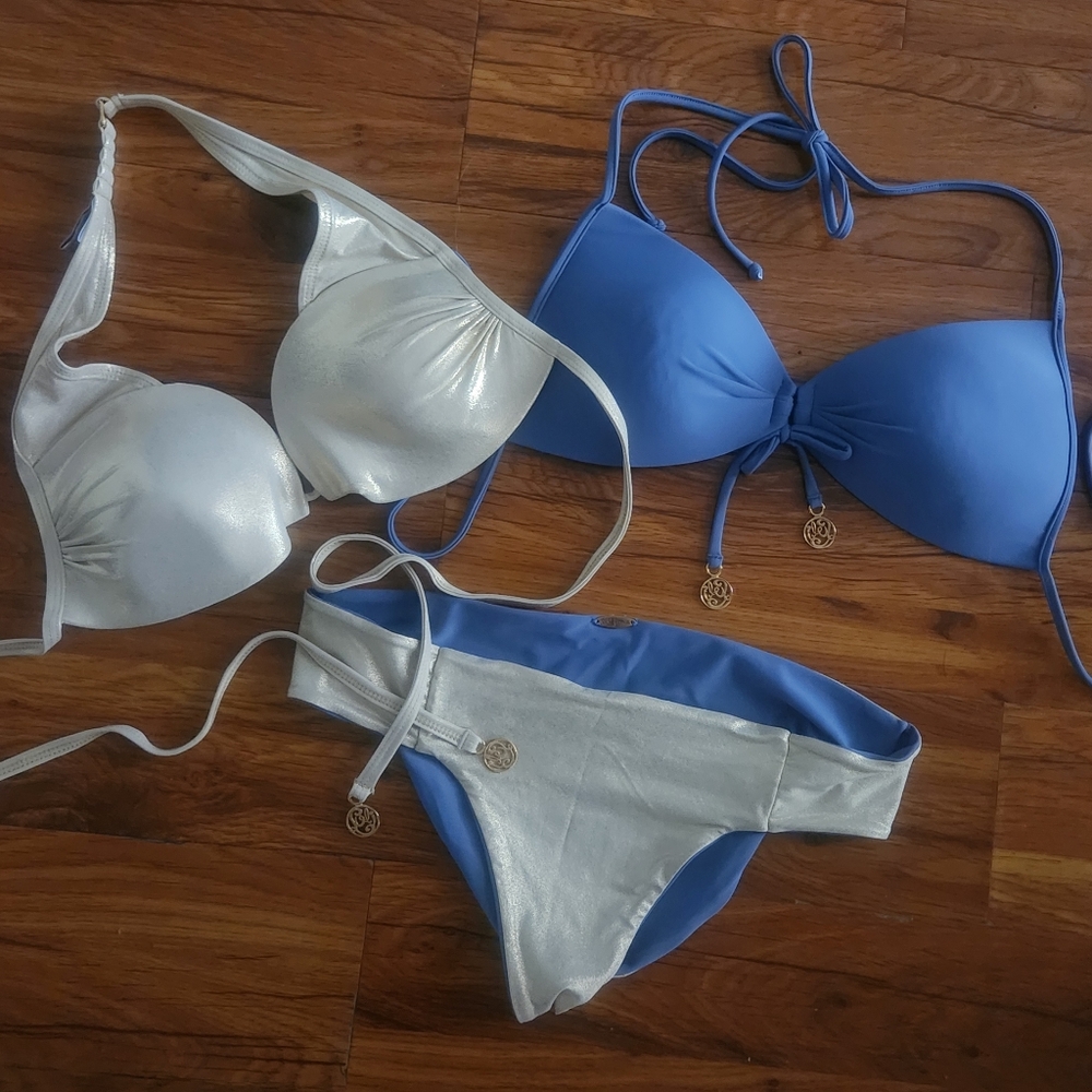 Luli Fama | Molded Bandeau Halter Bikini Tops & Reversible Bottom Set